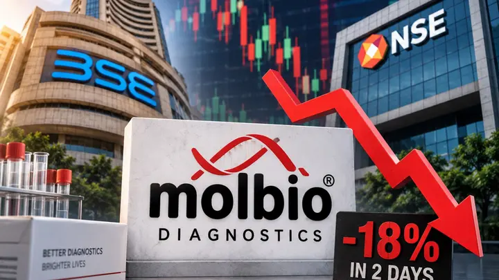 Recently listed Molbio Diagnostics share price falls 9%: Healthcare stock loses 18.5% in 2 days after blockbuster rally
