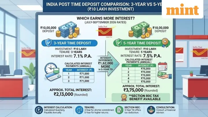 ₹10 lakh in 3-year Post Office TD vs 5-year TD: Which earns more interest? Check out the calculations